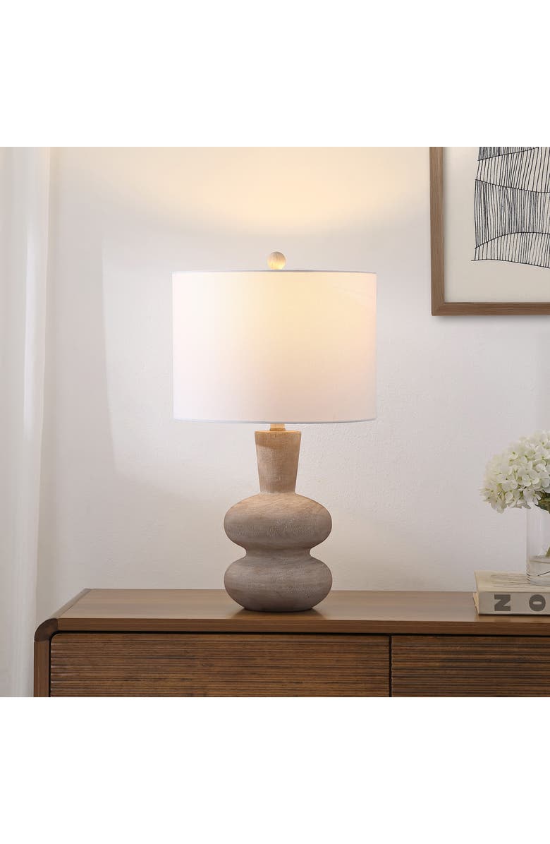 JONATHAN Y Matheo 24" Modern Minimalist Sculptural Oak-Grain Resin LED Table Lamp, Alternate, color, Antique Brown