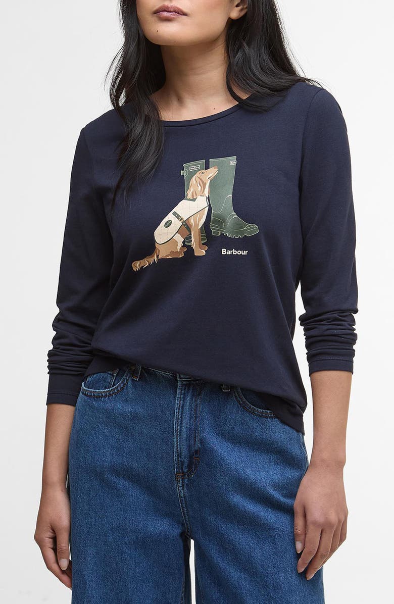 Barbour Hedley Long Sleeve Cotton Graphic T-Shirt, Main, color, Navy