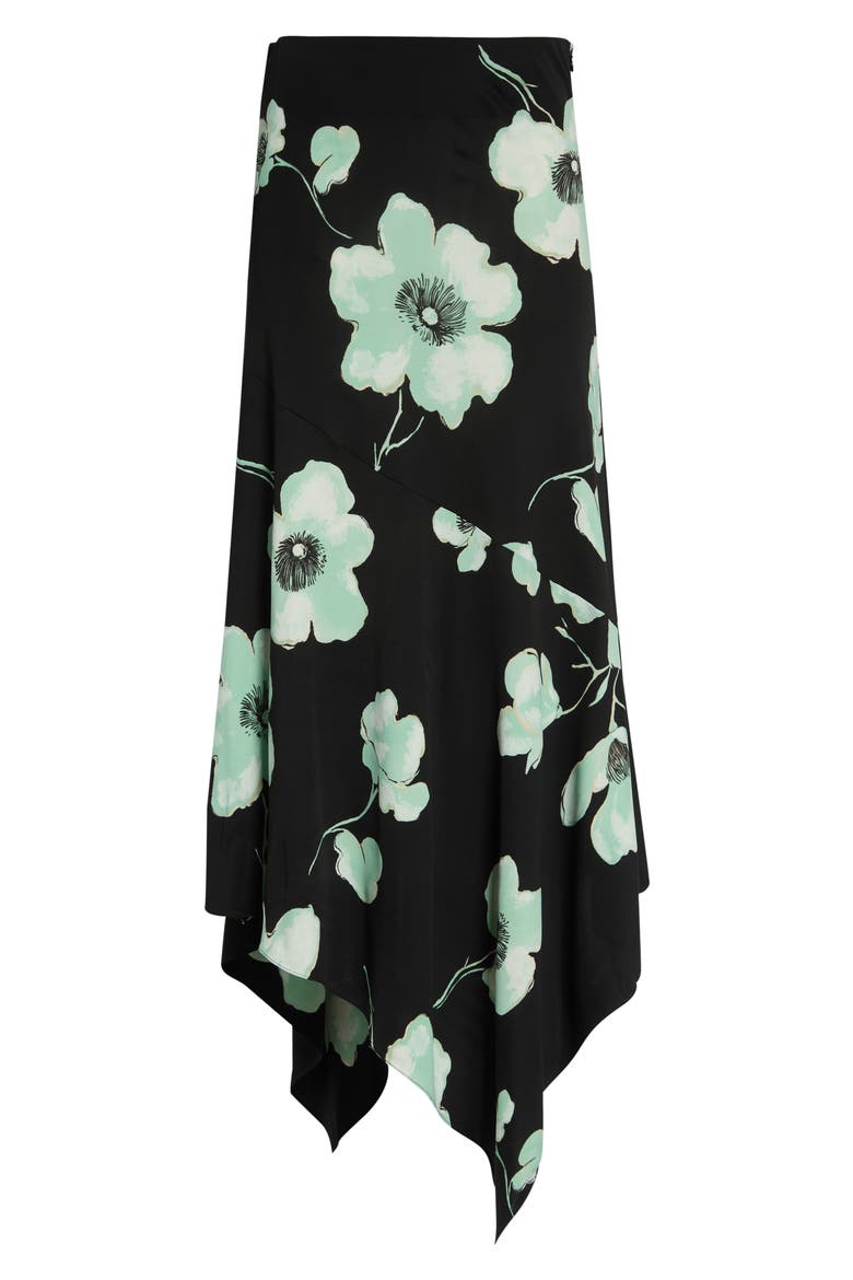 Floral High Waist Asymmetric Jersey Skirt, Alternate, color, NOIR/ AQUA