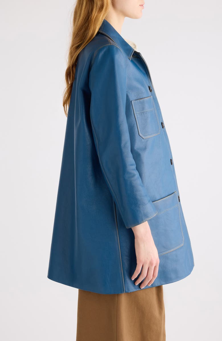Chloé Patine Leather Car Coat, Alternate, color, Stellar Blue