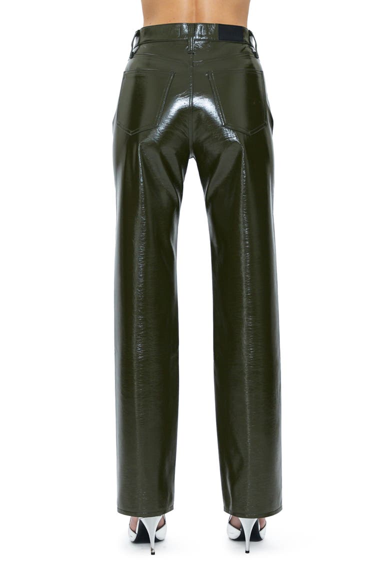 Cassie Super High Waist Straight Leg Faux Leather Pants, Alternate, color, OLIVE VINYL