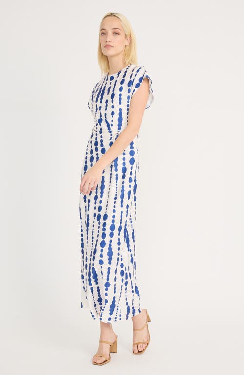 Luxely Inkblot Stripe Cap Sleeve Knot Dress In Ivory/blue Sapphire