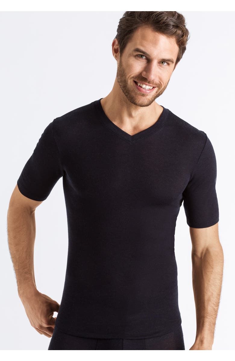 Hanro Silk Cashmere Short Sleeve Shirt, Alternate, color, Black