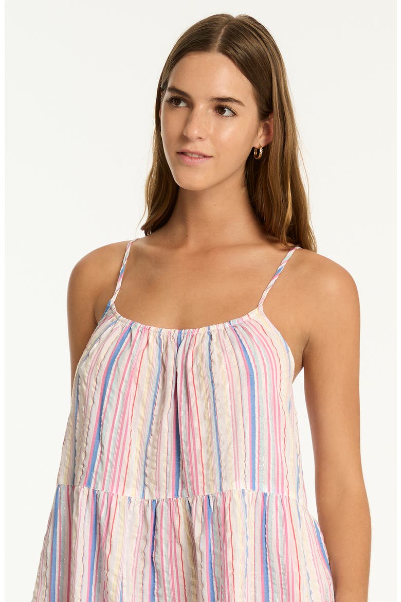 Boho Stripe Tie Back Cotton Blend Cover-Up Dress, Alternate, color, BLUE