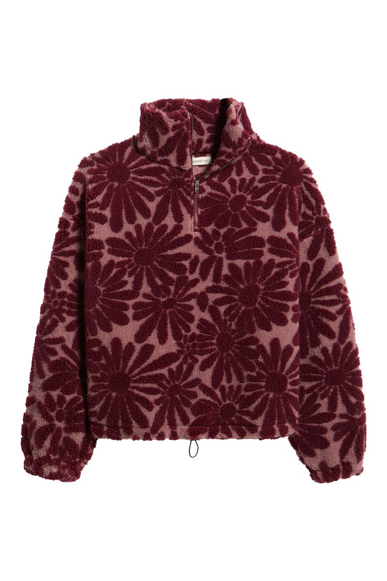 Floral Faux Shearling Half Zip Pullover, Alternate, color, BORDEAUX