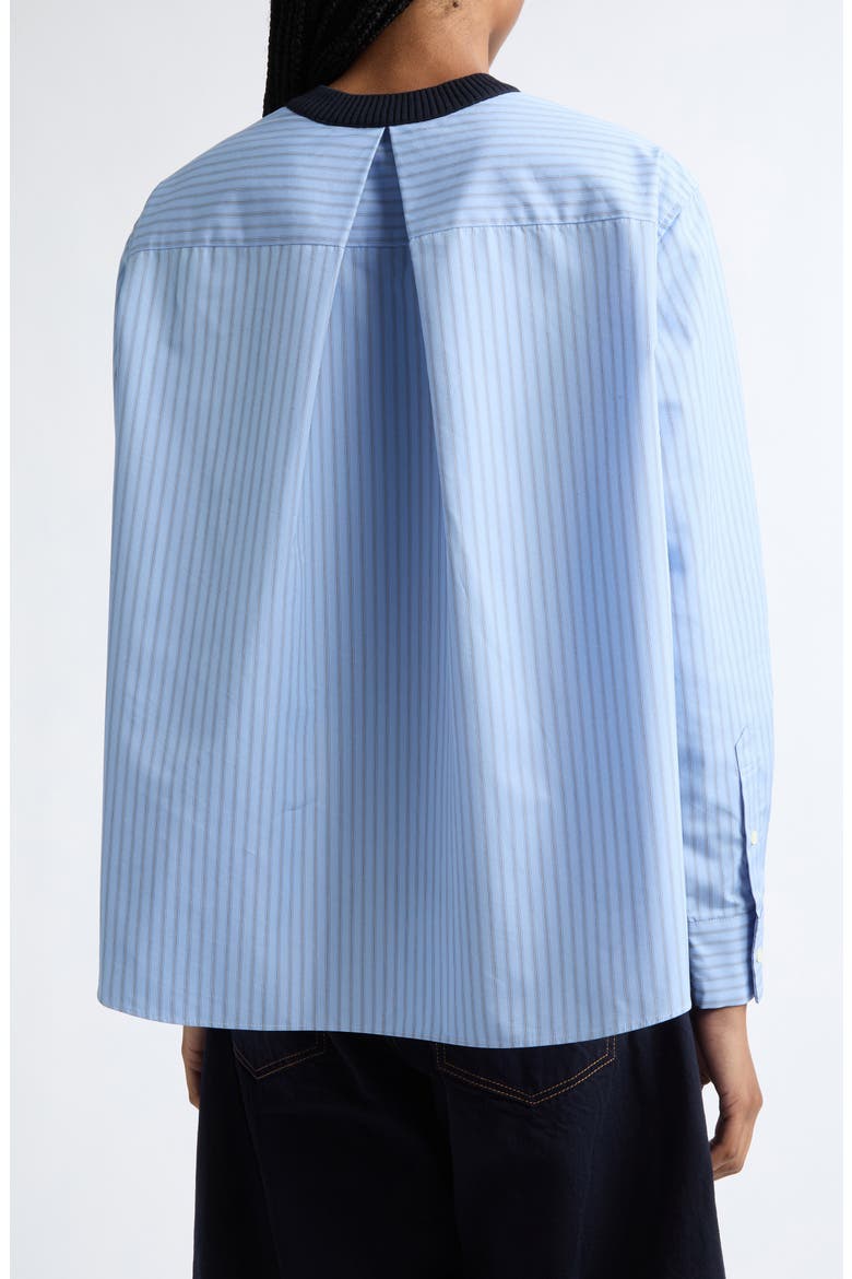 Poplin Mixed Media Knit Sweater, Alternate, color, NAVY/ LIGHT BLUE STRIPE