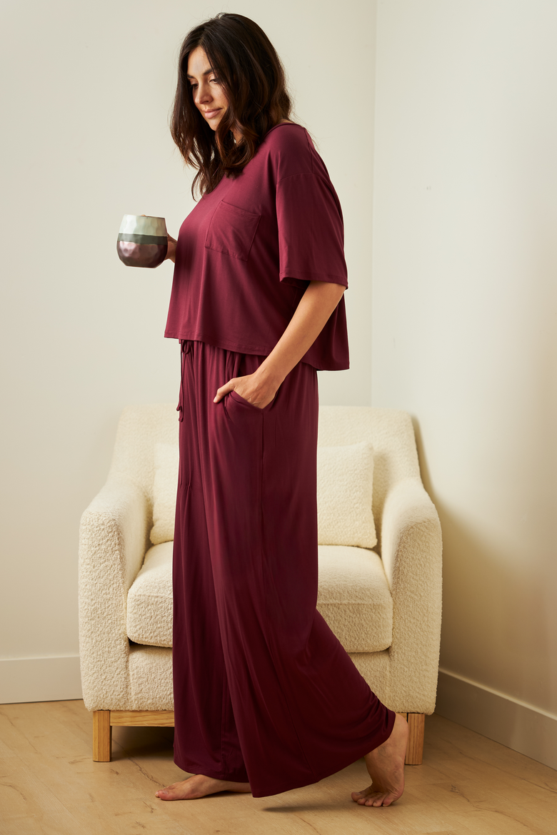 Aria Casual Cropped Short Sleeve Top, Alternate, color, Deep Burgundy