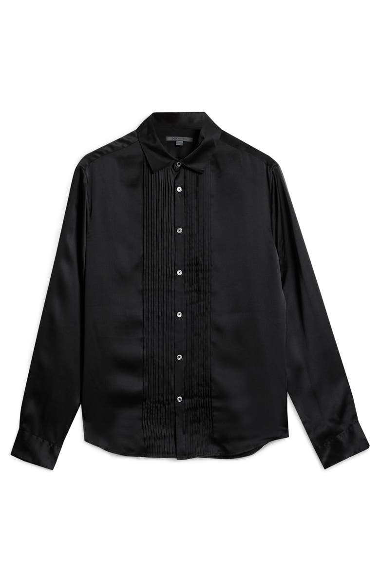 John Varvatos Pleated Front Silk Button-Up Shirt, Alternate, color, Black