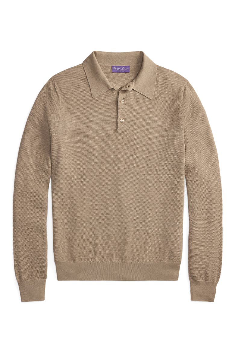 Long Sleeve Mulberry Silk & Cotton Polo Sweater, Alternate, color, CHESTNUT