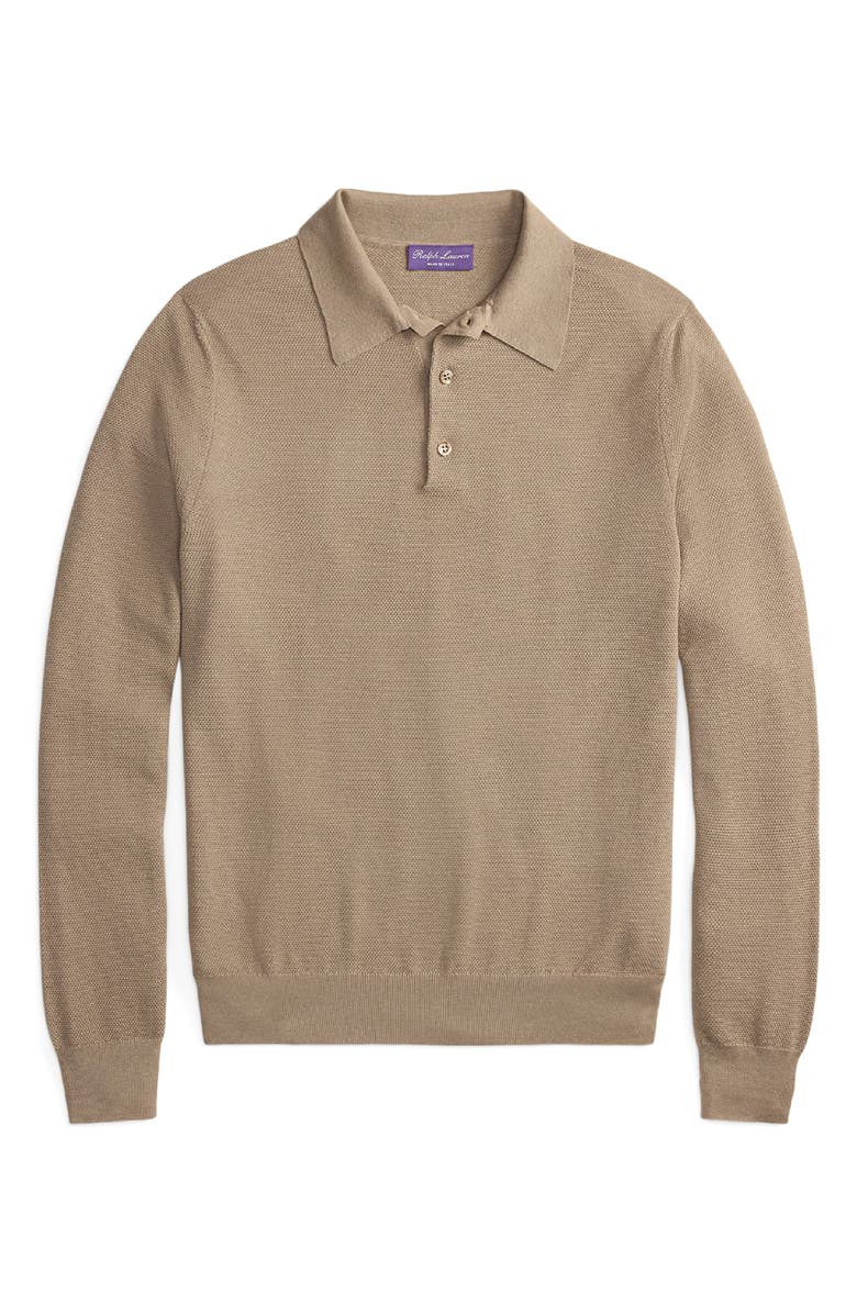 Ralph Lauren Purple Label Long Sleeve Mulberry Silk & Cotton Polo Sweater, Alternate, color, Chestnut