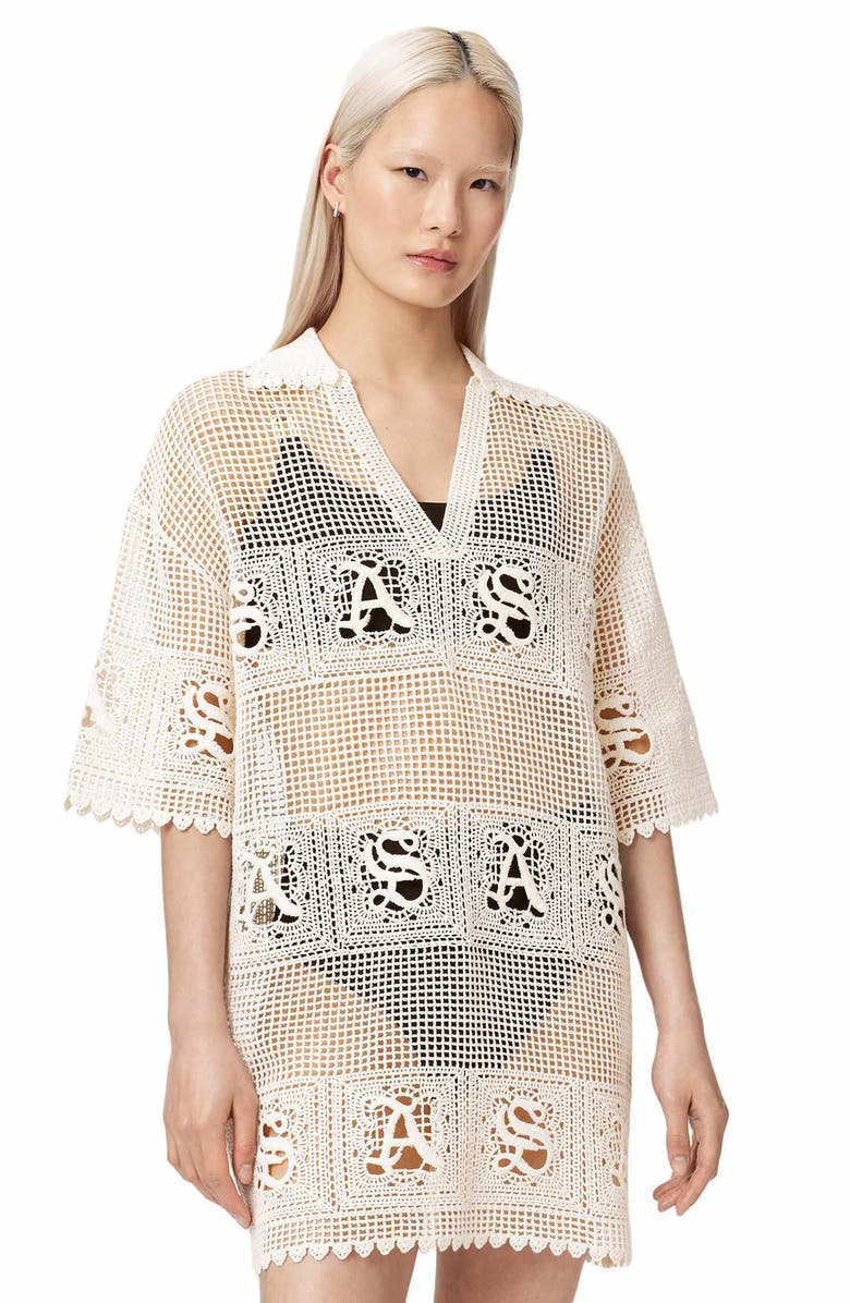 AllSaints Kyra Mesh Cover-Up Dress, Alternate, color, Chalk White