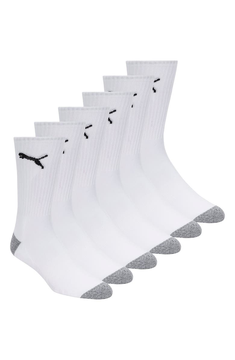 PUMA 6-Pack Terry Crew Length Socks, Alternate, color, White/ Black