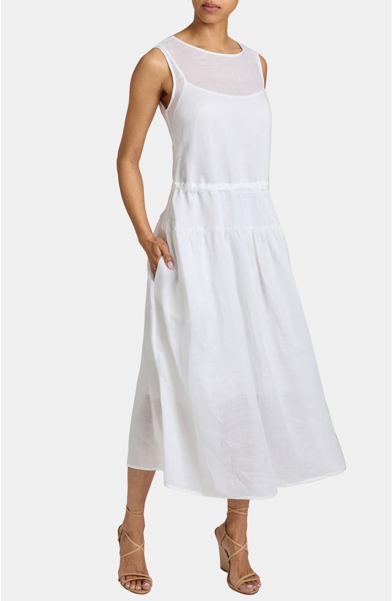 Santorelli MISTY Sleeveless Drop-Waist Midi Dress in Lightweight Ramie, Alternate, color, Off White