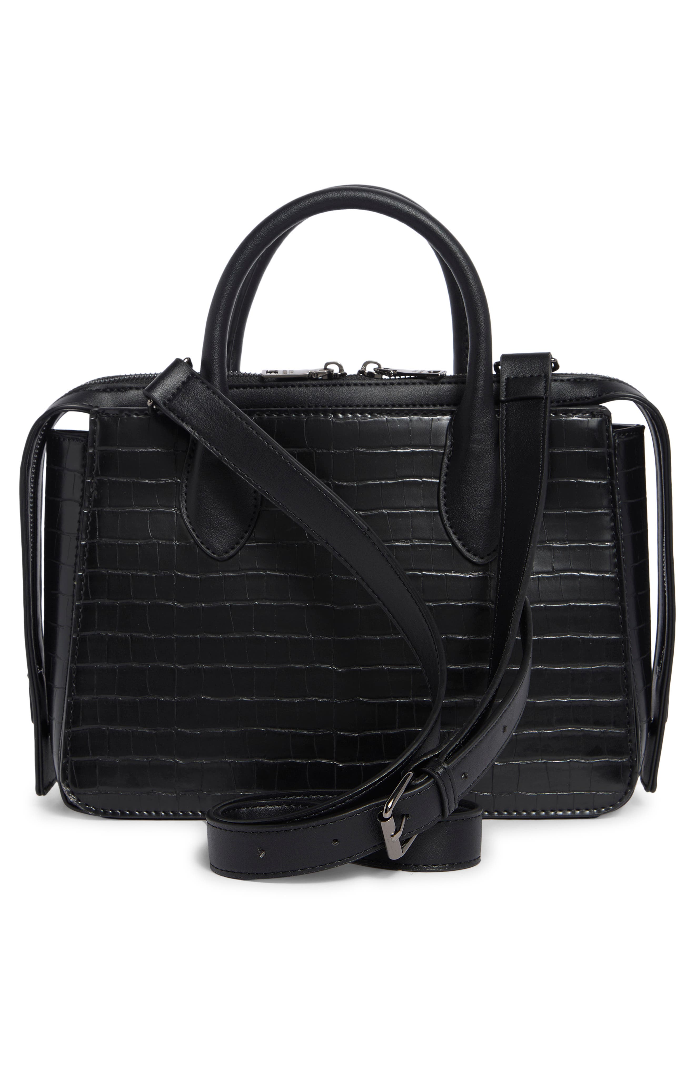 Steve Madden Foster Croc Embossed Satchel Bag, Alternate, color, Black Croco