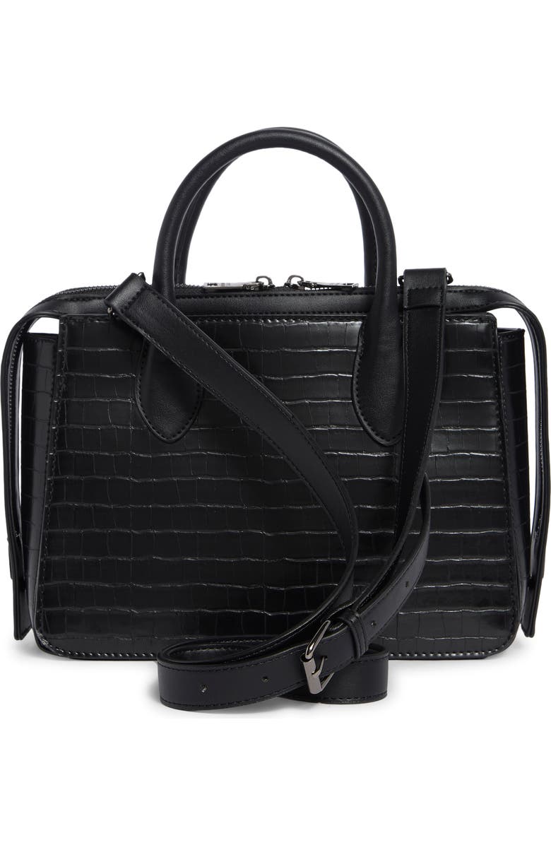 Steve Madden Foster Croc Embossed Satchel Bag, Alternate, color, Black Croco