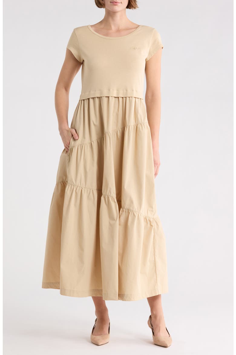 Tiered T-Shirt Midi Dress, Main, color, OPEN BGE