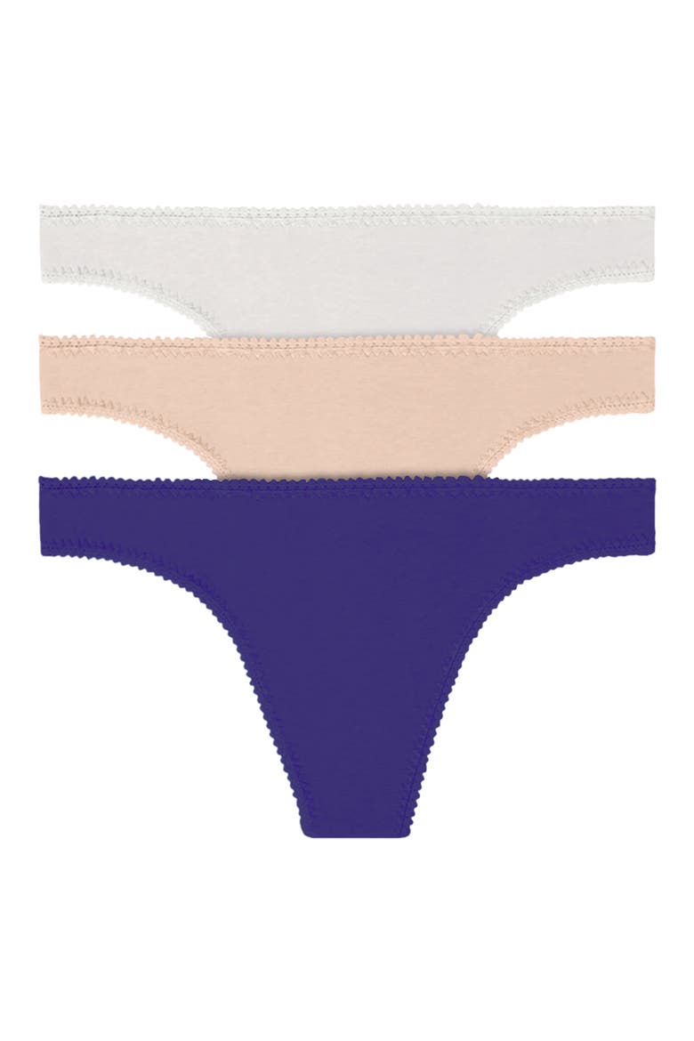 Cabana Cotton 3-Pack Thongs, Main, color, WHITE/CHMPGN/DP WSTRIA