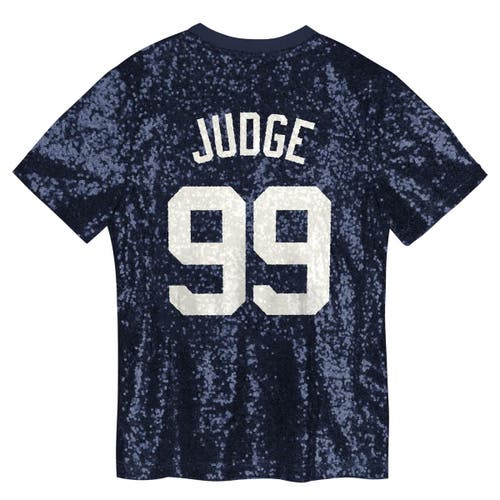 Outerstuff Juniors Aaron Judge Navy New York Yankees Name & Number Sequin V-neck Top
