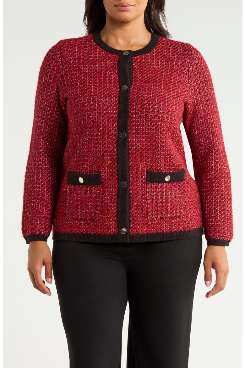Boucl Knit Cardigan, Alternate, color, TITIAN RED MULTI