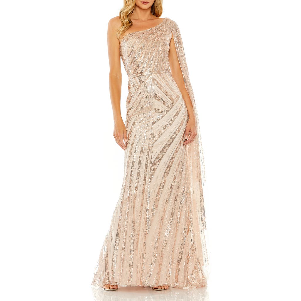 Mac Duggal One Shoulder Cape Sleeve Embellished Gown