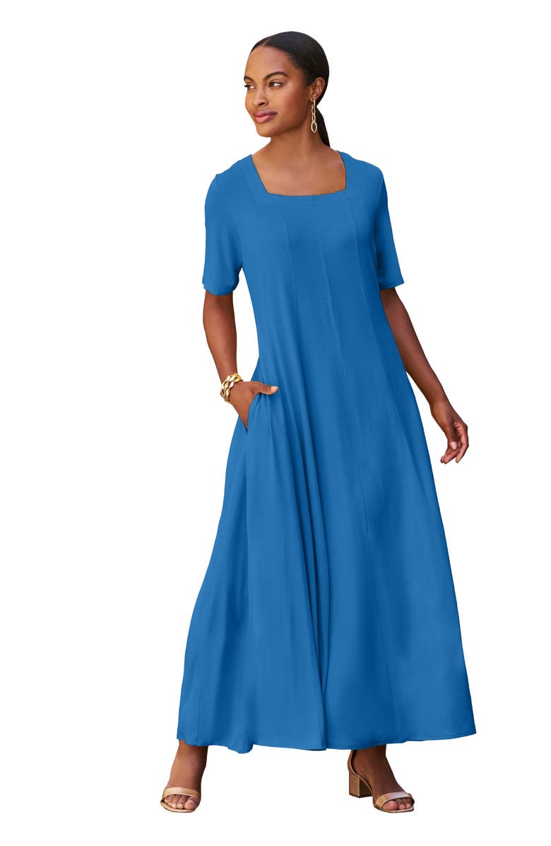 Jessica London Square Neck Maxi Dress, Main, color, Pool Blue