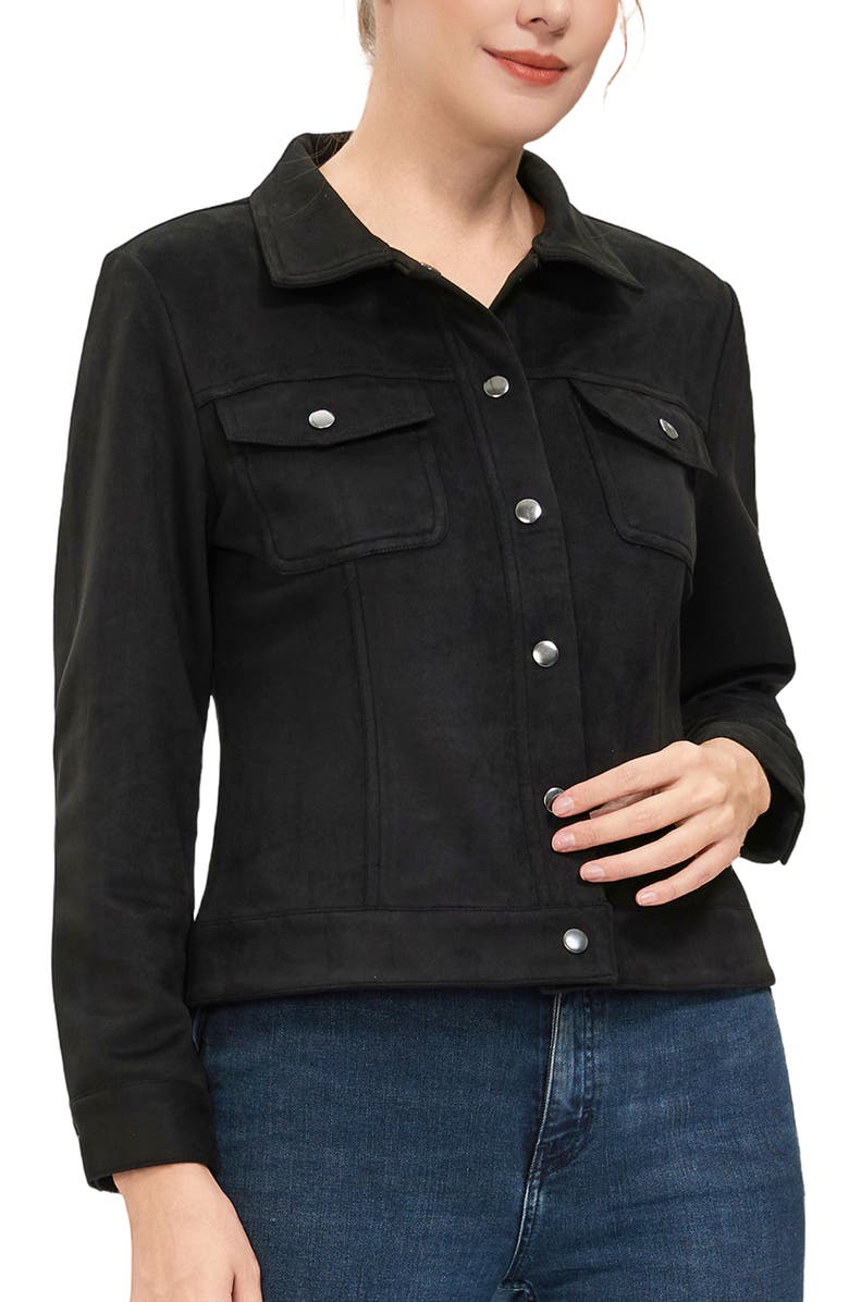 Kimi & Kai Women's Faux Suede Trucker Jacket, Alternate, color, Black