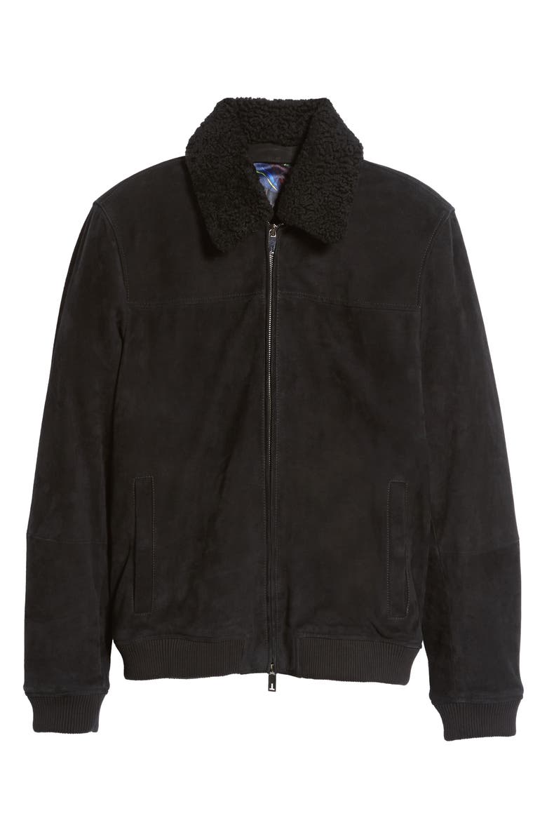 Ted Baker London Genuine Shearling Collar Suede Jacket, Alternate, color, 