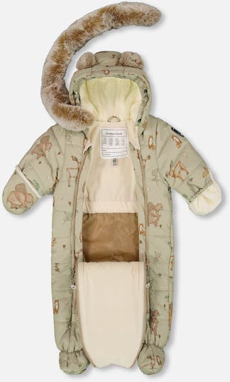 Baby Boy One-Piece Layette Snowsuit Designed for Car Seat Animal