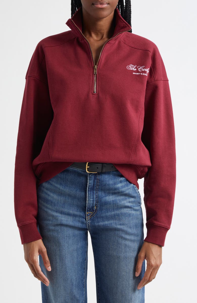 Sporty & Rich x The Carlyle Embroidered Quarter Zip Sweatshirt, Main, color, 