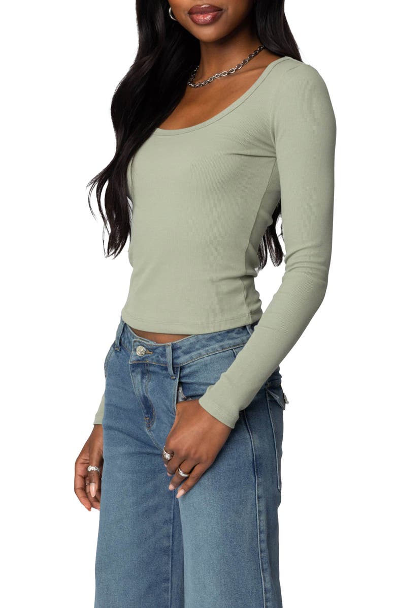 EDIKTED Makenna Rib Scoop Neck Top, Alternate, color, Green