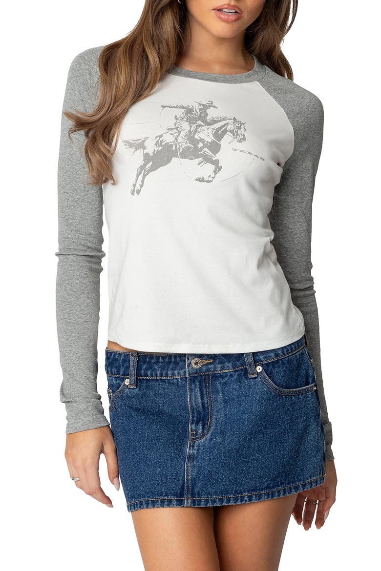 Cowboy Graphic Baseball T-Shirt, Main, color, GRAY-AND-WHITE