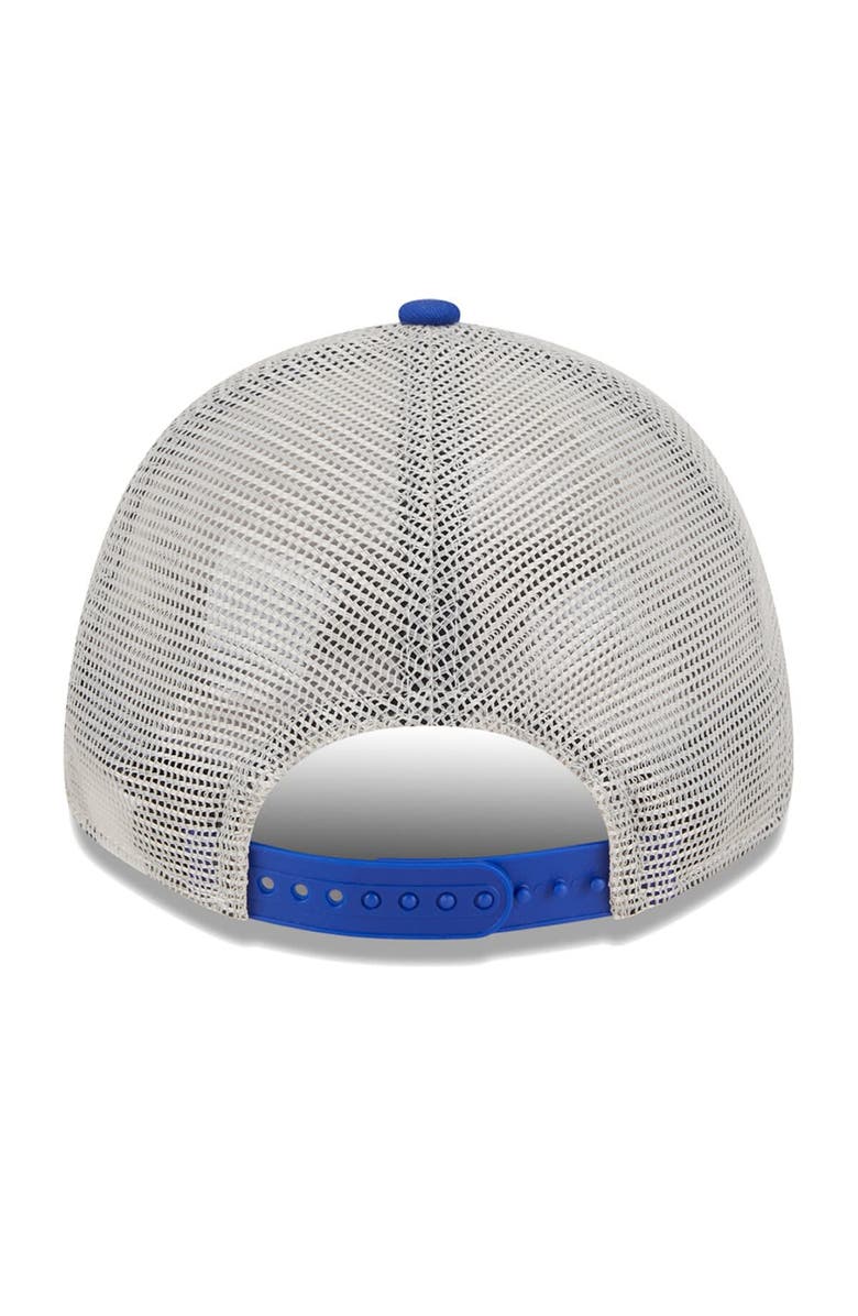 New Era Men's New Era Khaki/Blue New York Knicks Throwback Patch Trucker 9FORTY Adjustable Hat, Alternate, color,