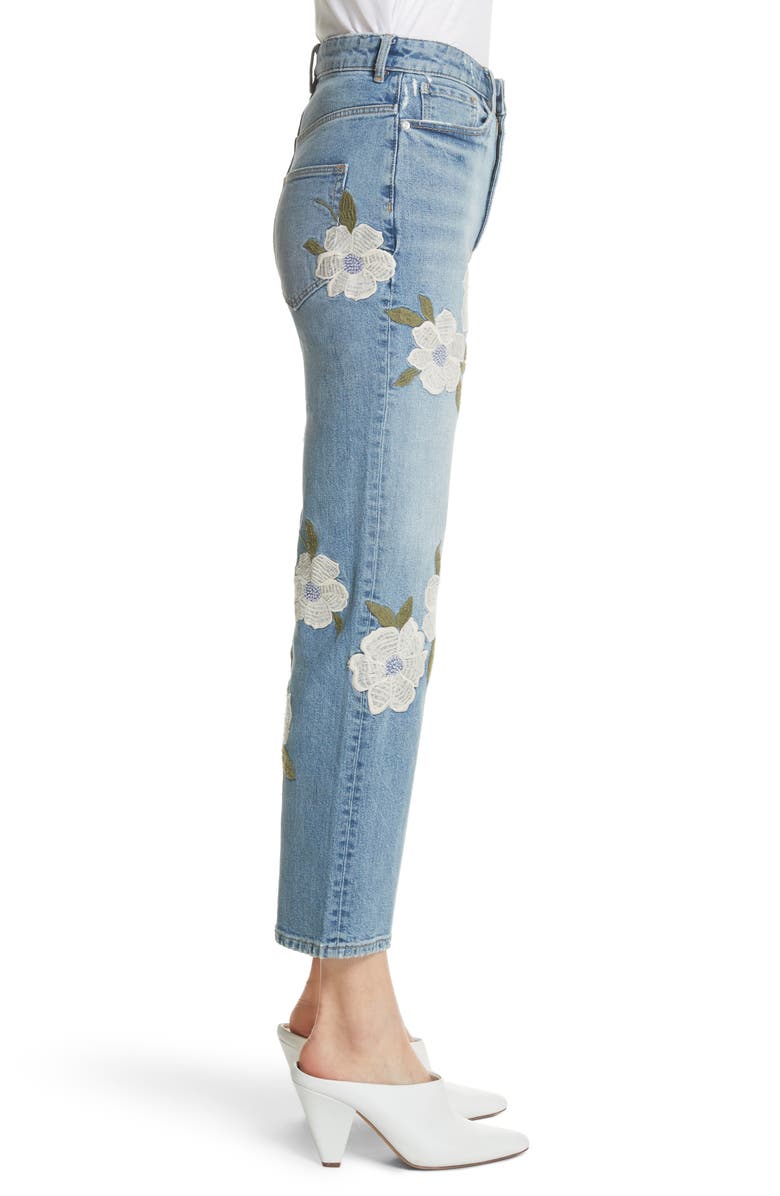 La Vie Rebecca Taylor Anais Floral Embroidered Crop Jeans, Alternate, color,