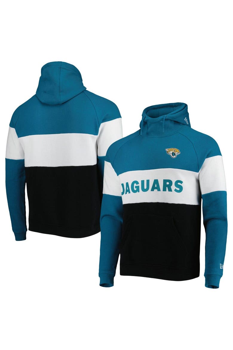 Men's New Era Black/Teal Jacksonville Jaguars Colorblock Current Pullover Hoodie, Alternate, color, Black