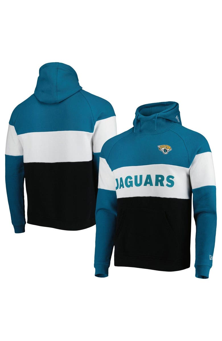New Era Men's New Era Black/Teal Jacksonville Jaguars Colorblock Current Pullover Hoodie, Alternate, color, 