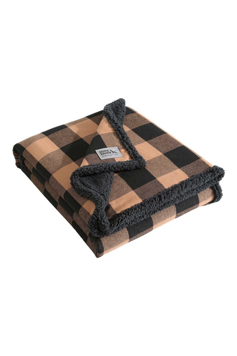 Cabin Plaid Faux Shearling Throw Blanket, Main, color, DARK BEIGE