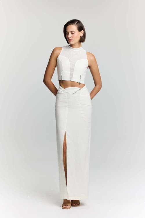 Jendue Us Serena Denim Linen Crop Top In White