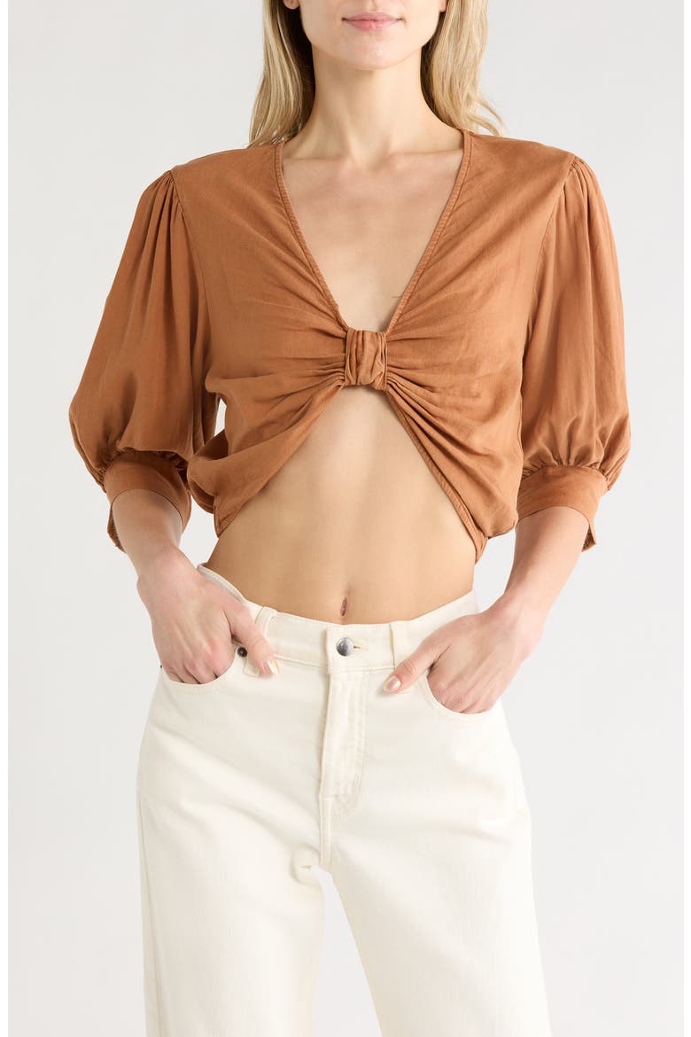 Miranda Linen Blend Crop Top, Main, color, CARMEL