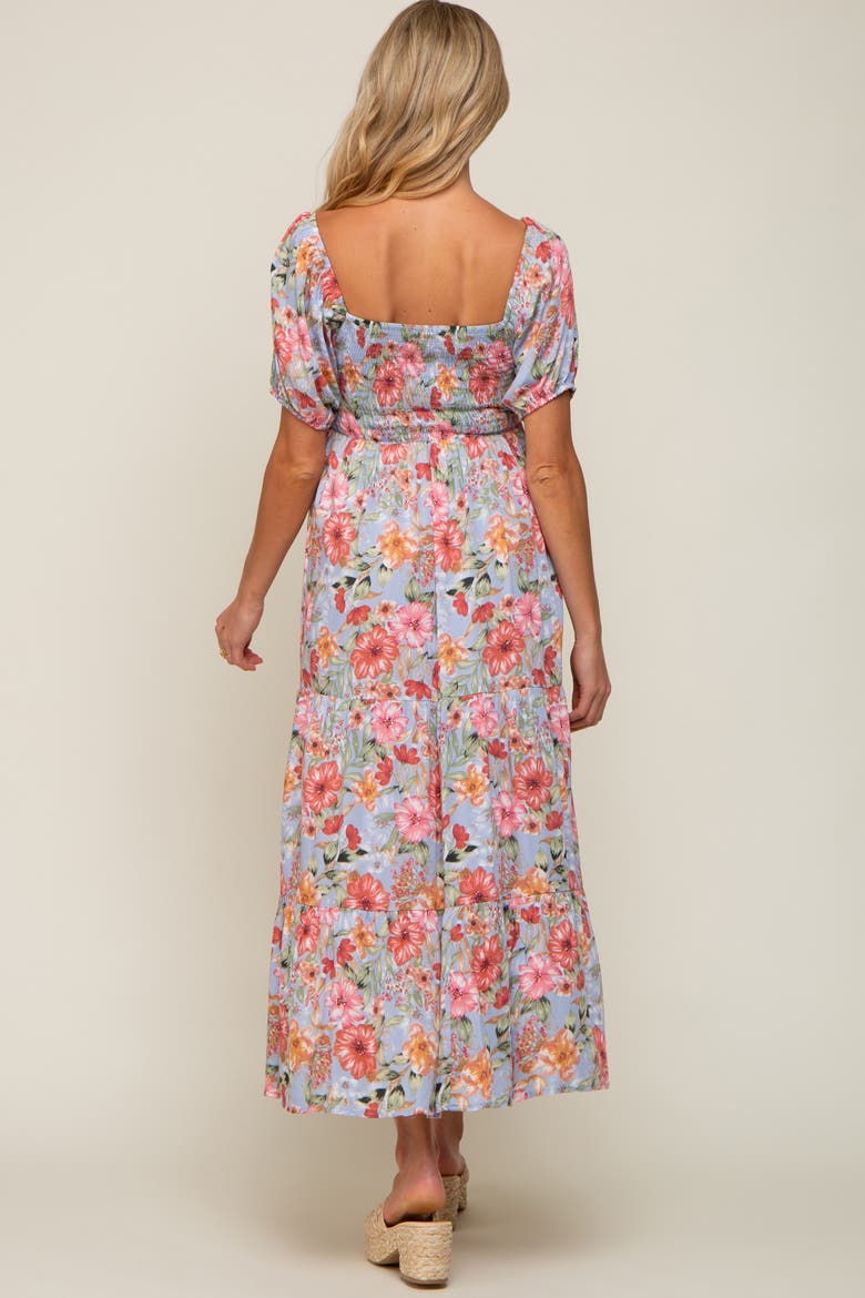 Floral Smocked Square Neck Tiered Maxi Dress, Alternate, color, Blue