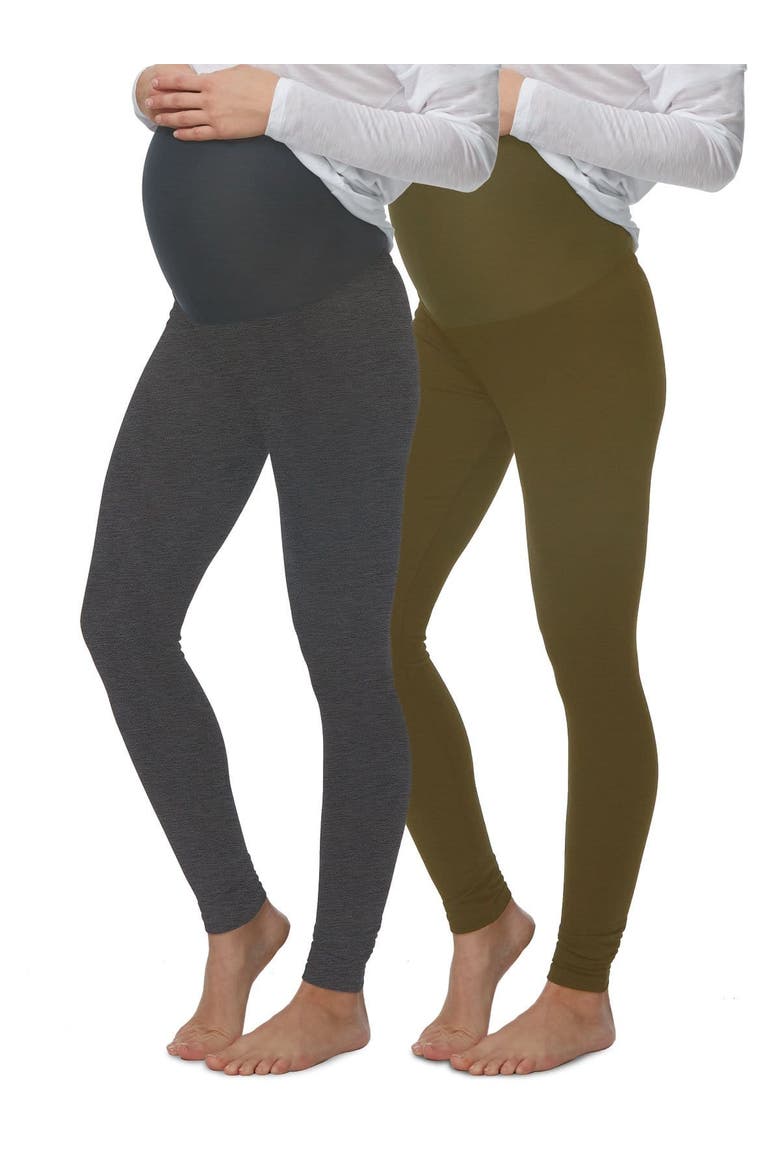 Velvety Soft Maternity Leggings 2 Pack, Main, color, Charcoal Dark Olive