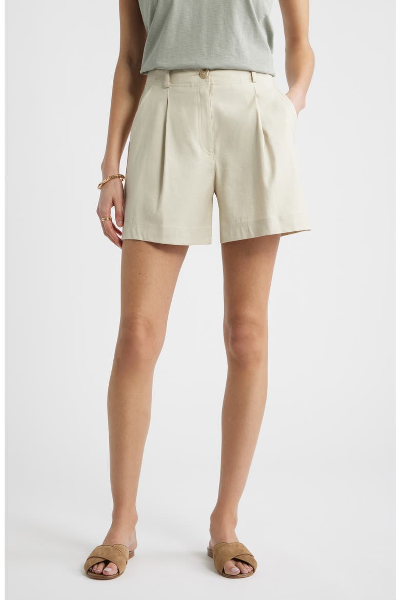 Pleated Linen Blend Shorts, Main, color, BEIGE OATMEAL