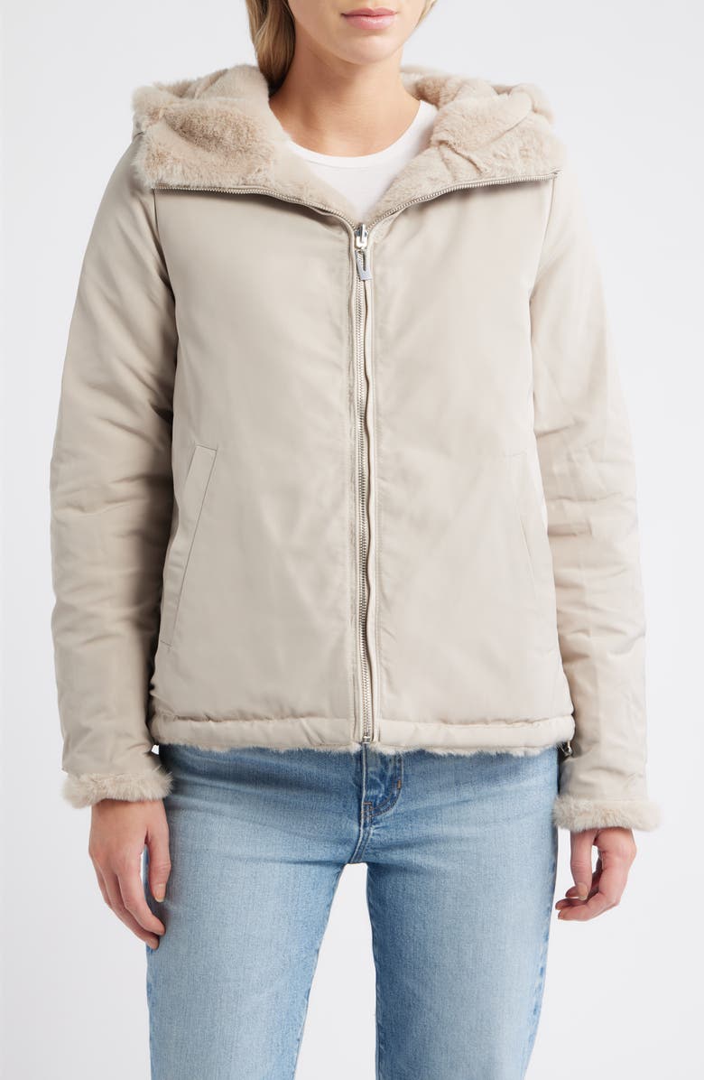 Via Spiga Faux Fur Jacket, Alternate, color, Warm Grey