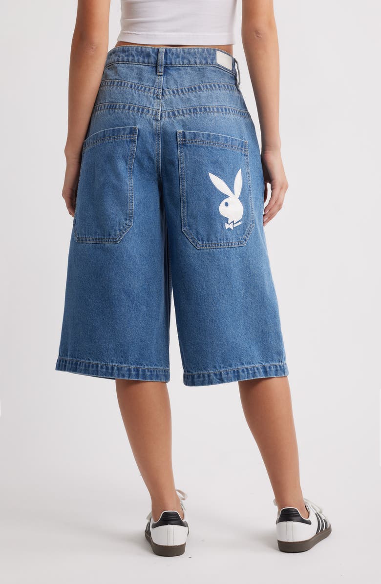 PTCL x Playboy Gothic Logo Denim Shorts, Alternate, color, 