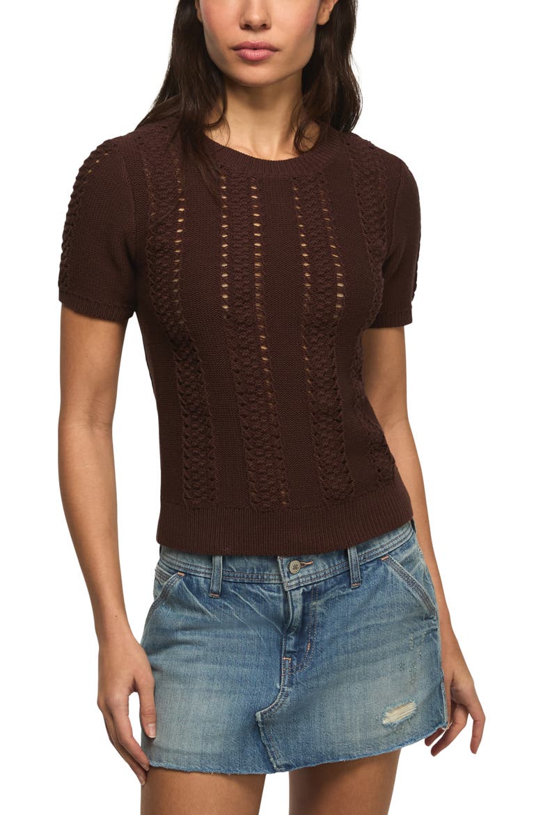 Pointelle Short Sleeve Sweater, Main, color, PEPPERCORN