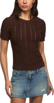 Lucky Brand Pointelle Short Sleeve Sweater