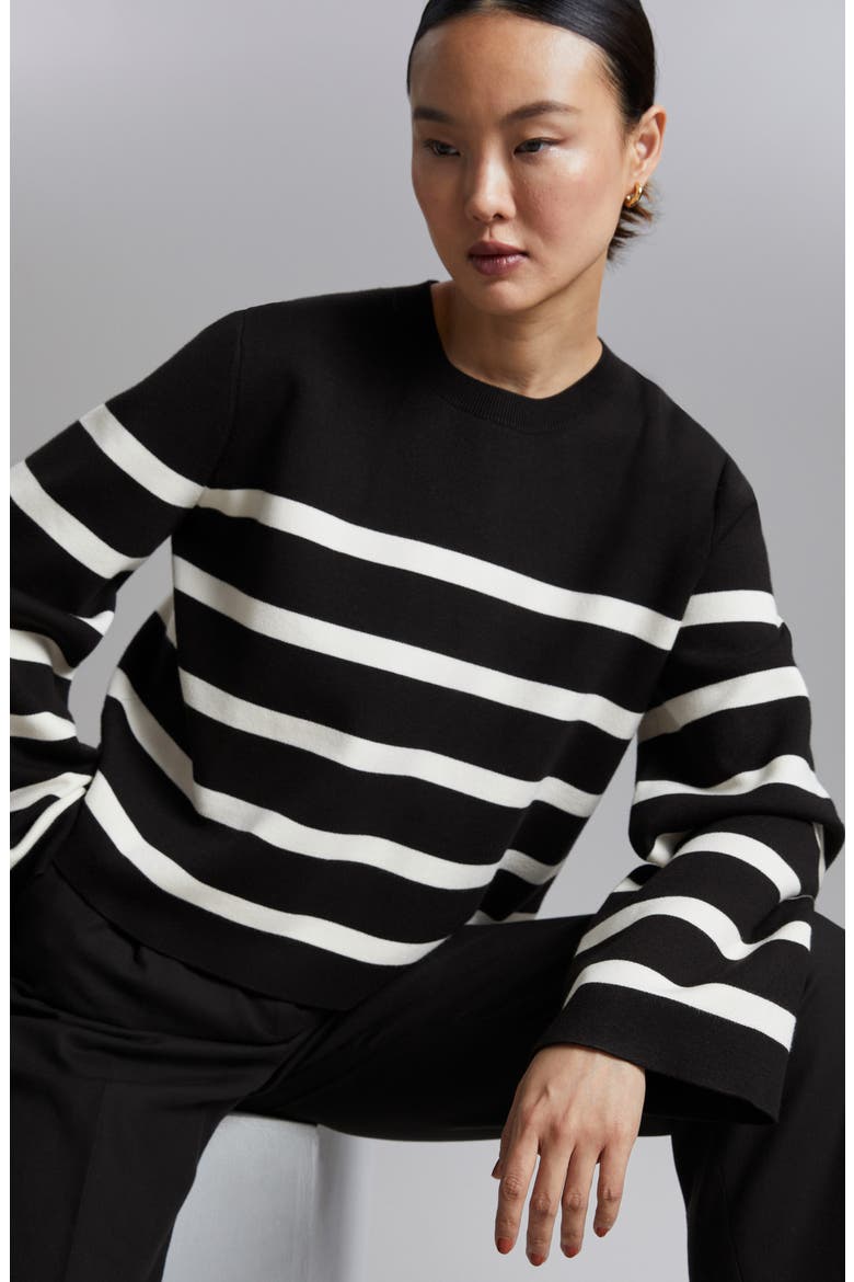 Stripe Crewneck Sweater, Alternate, color, BLACK STRIPE