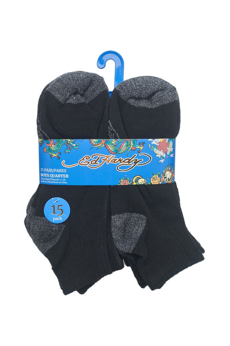 Boys Basic Flat Quarter Sock 15-Pack, Alternate, color, Black