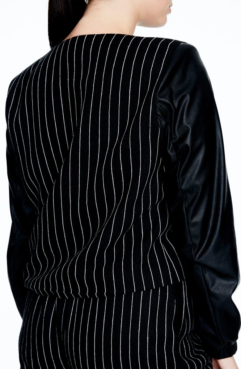 ELVI Pinstripe & Faux Leather Jacket, Alternate, color, 