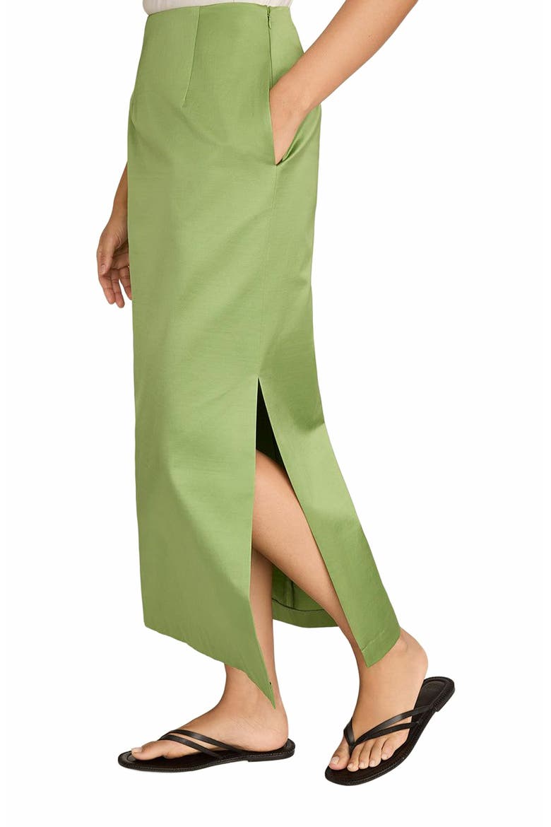 Slub Sateen Midi Skirt, Alternate, color, Fern