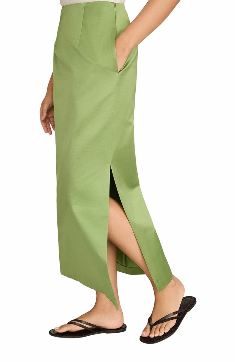 Rebecca Taylor Slub Sateen Midi Skirt, Alternate, color, Fern